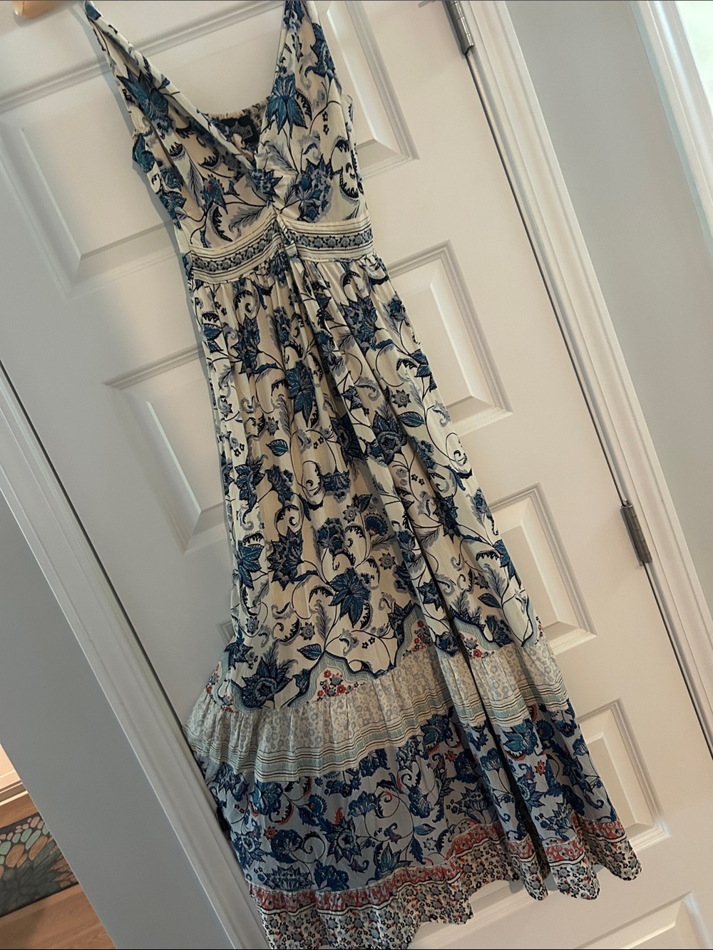 Angie Cream Maxi Dress with Blue Floral Print